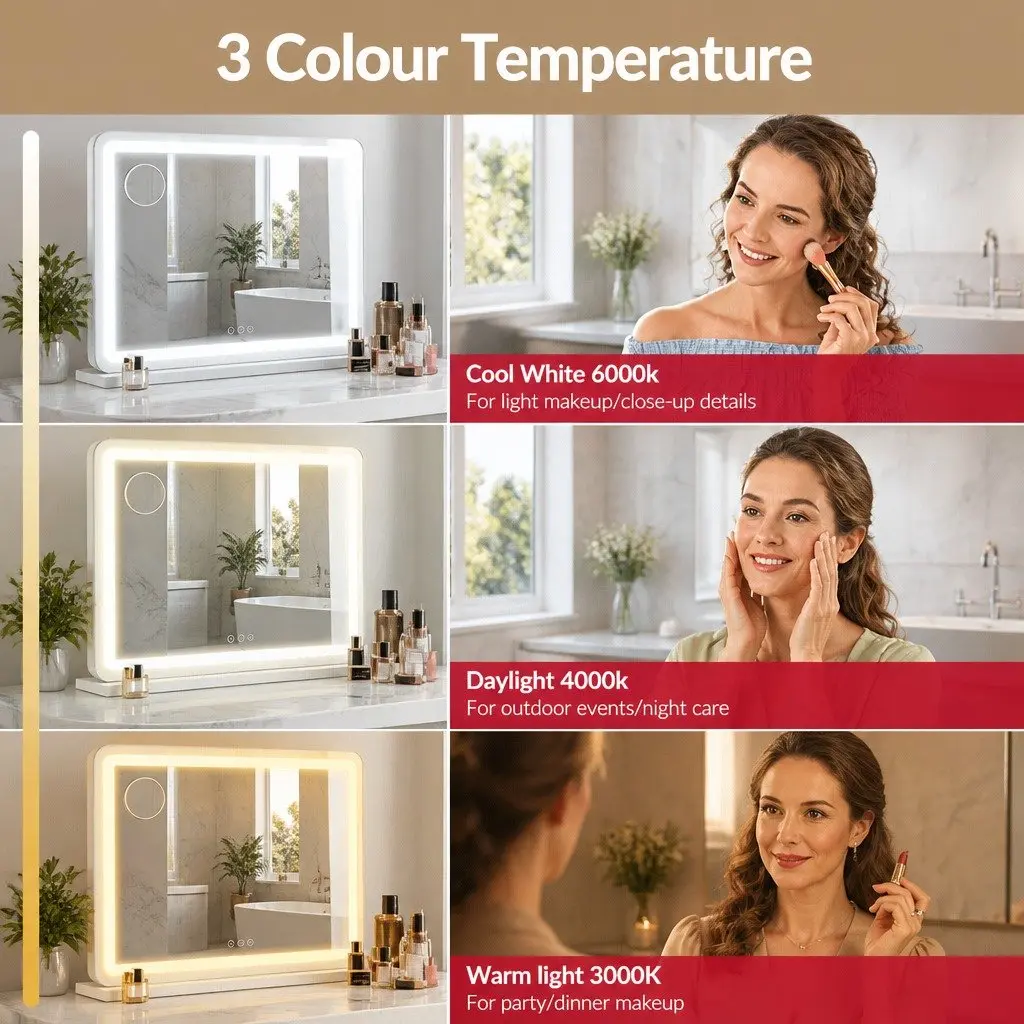 Makeup Mirror 60x50cm LED Light Touch Control Adjustable Brightness Colour Temperature