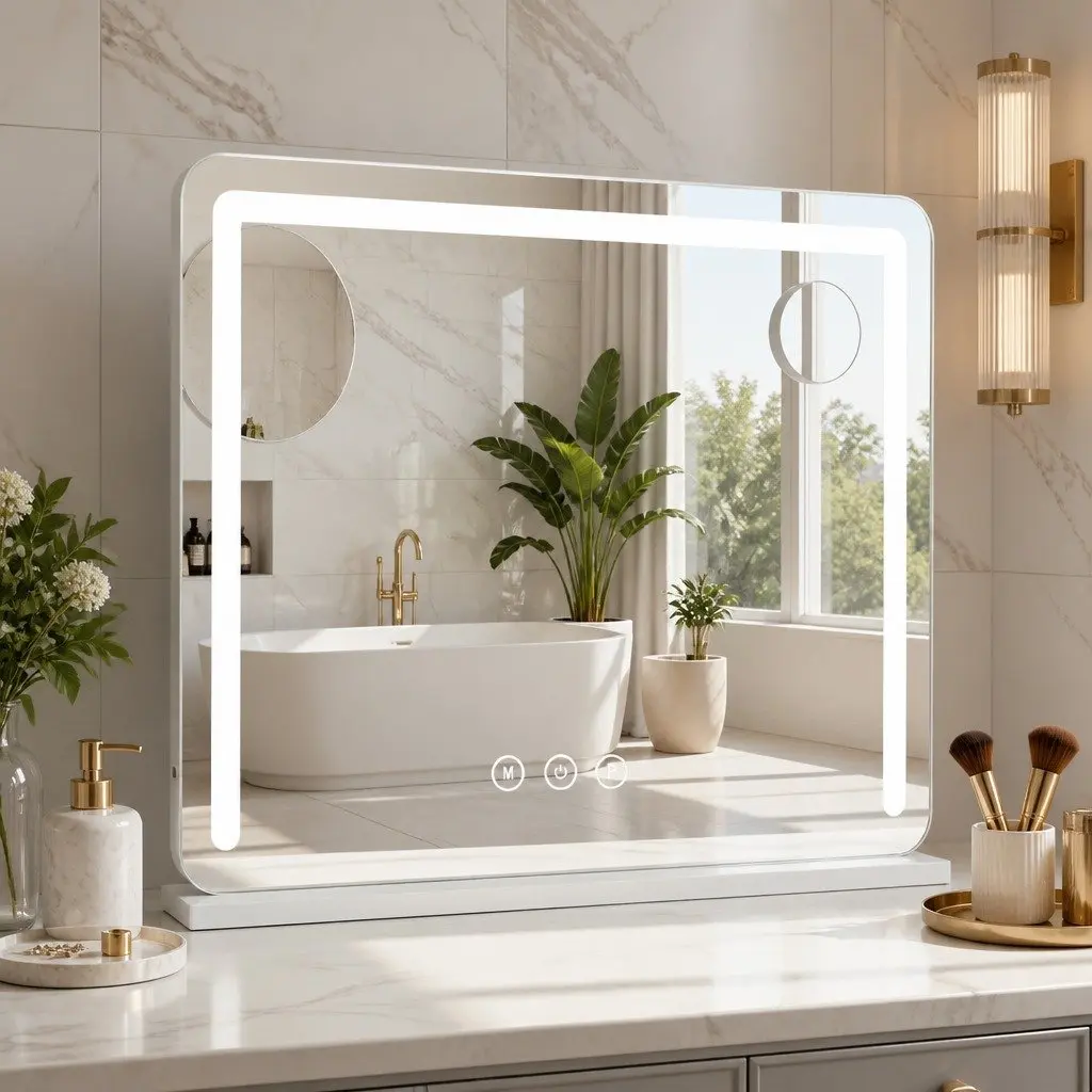 Makeup Mirror 60x50cm LED Light Touch Control Adjustable Brightness Colour Temperature