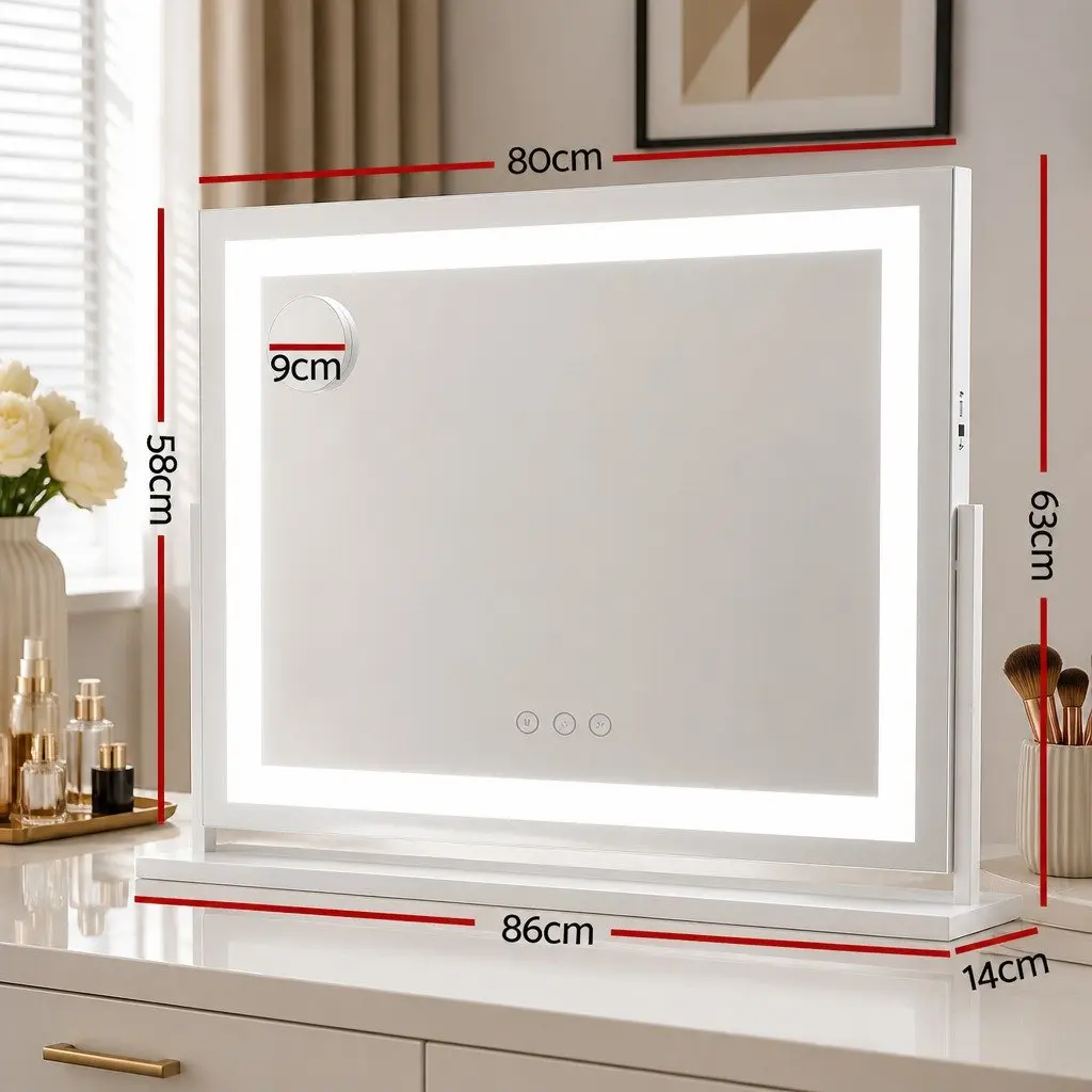 LED Makeup Mirror 80x58cm 360° Rotatable Lighted Adjustable Brightness