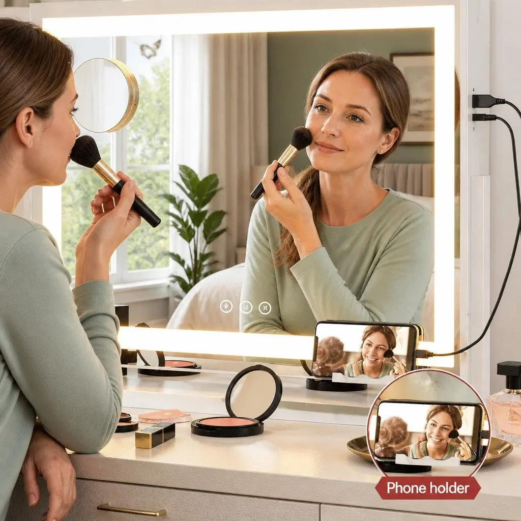 LED Makeup Mirror 80x58cm 360° Rotatable Lighted Adjustable Brightness