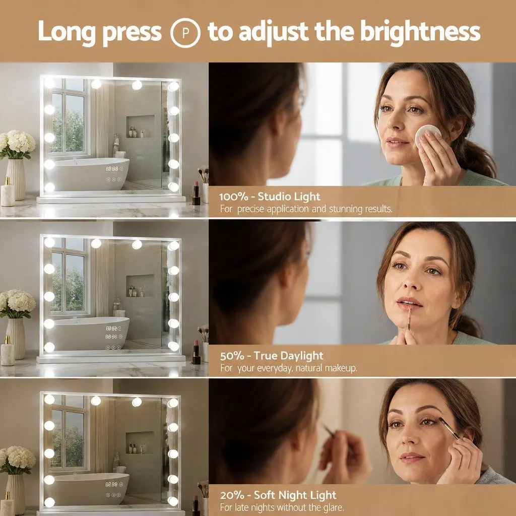 Makeup Mirror 60x52cm Hollywood Vanity LED Light Free Standing Yellow