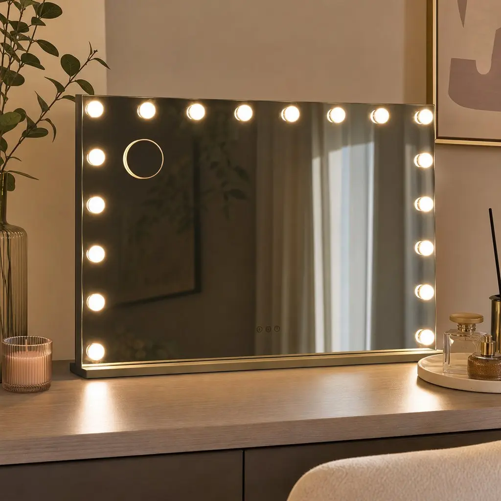 Hollywood Vanity Mirror 90x60cm Frameless with 18 Dimmable LED Bulbs and 10x Magnification Glass
