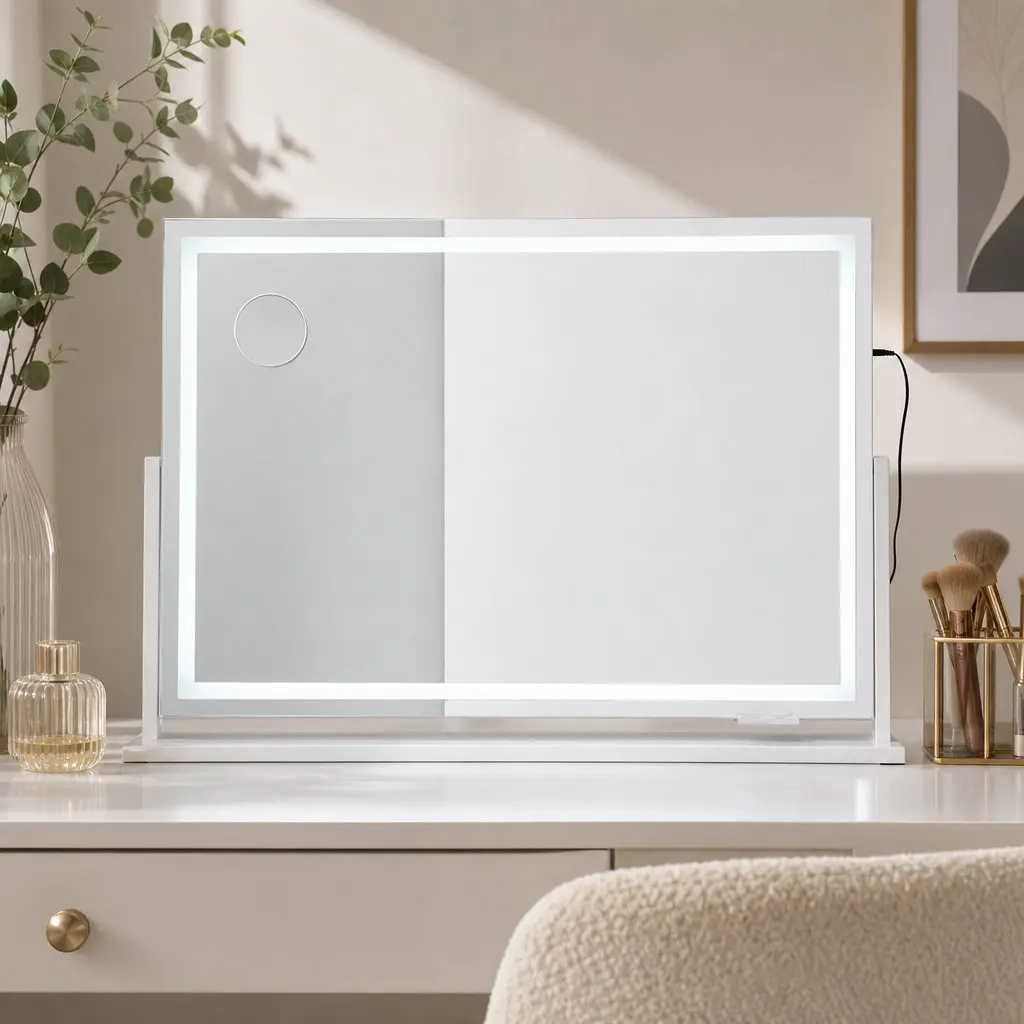 Vanity Makeup Mirror 90x60cm 360 Degree Rotating with Adjustable LED Lights and Phone Mount
