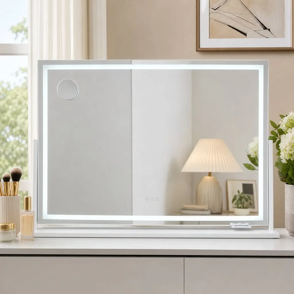 Vanity Makeup Mirror 100x70cm 360 Degree Rotatable LED Lighted with Adjustable Brightness and 3 Colour Temperature Options
