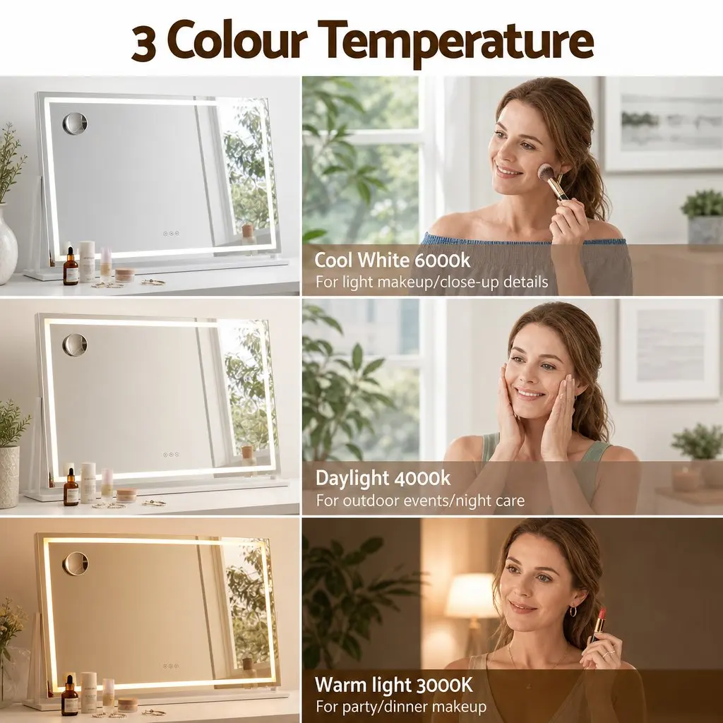 Vanity Makeup Mirror 100x70cm 360 Degree Rotatable LED Lighted with Adjustable Brightness and 3 Colour Temperature Options