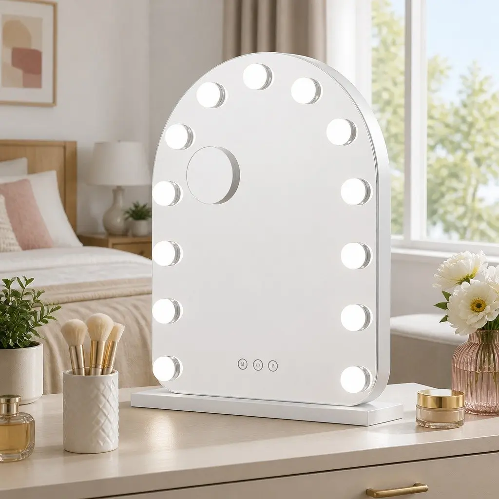 Makeup Mirror 40x50cm LED Touch Control 5x Magnification Three Colour Modes White Arch