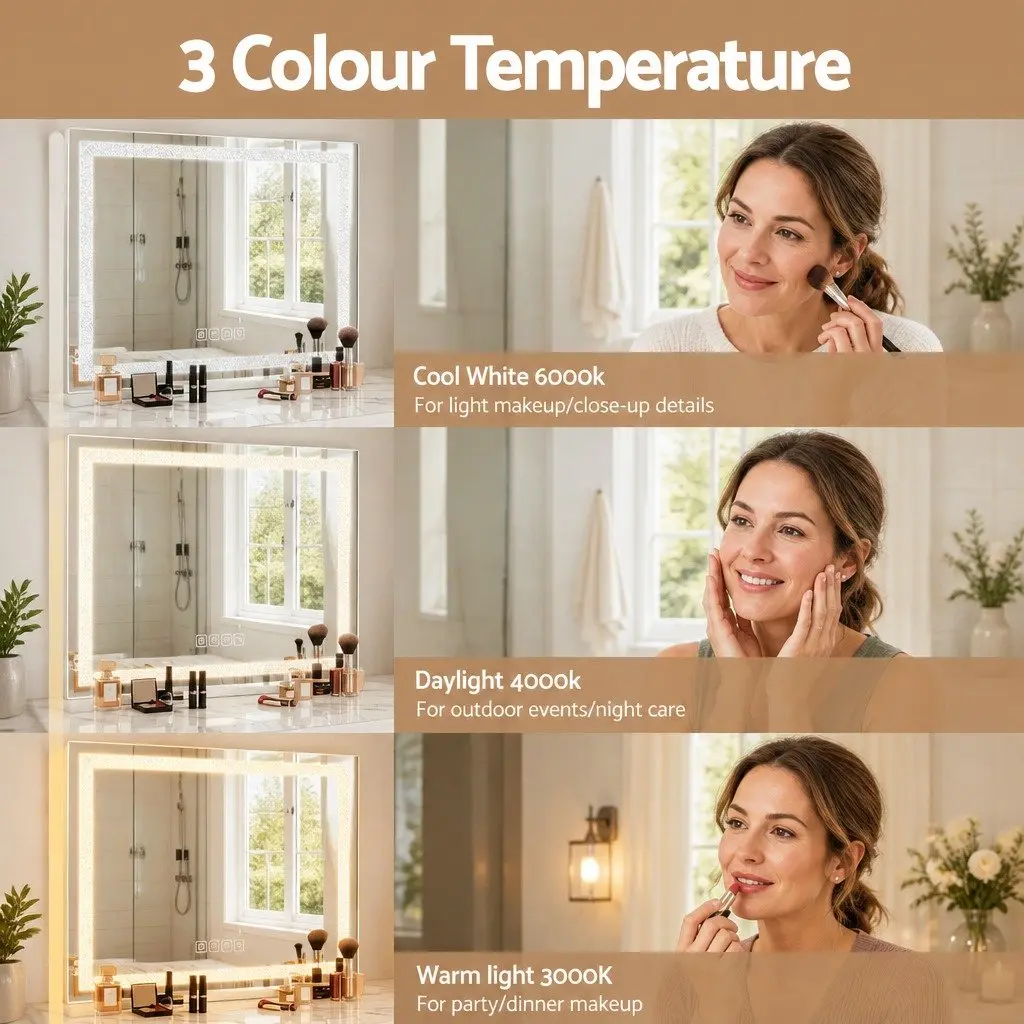 Lighted Makeup Mirror 58x46cm Hollywood Vanity with Bluetooth Speaker USB Charging