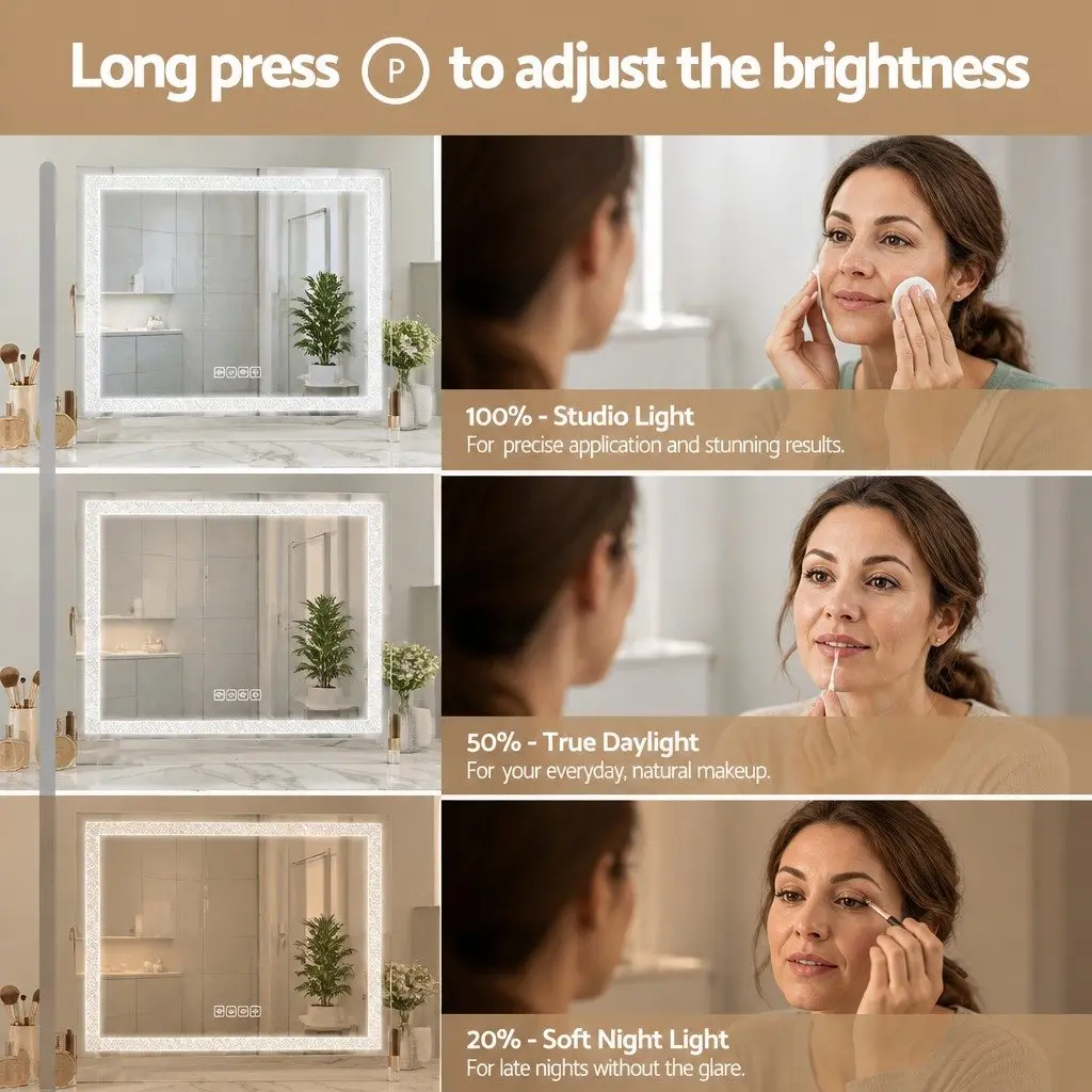 Lighted Makeup Mirror 58x46cm Hollywood Vanity with Bluetooth Speaker USB Charging