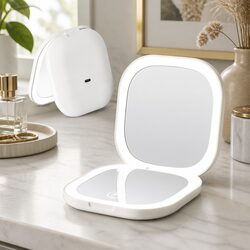 LED Compact Makeup Mirror Pocket-Sized Lighted Travel Mirror 1x 10x