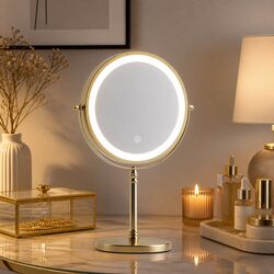 Double Sided Lighted Makeup Mirror 10X Magnification LED Tabletop Vanity Gold