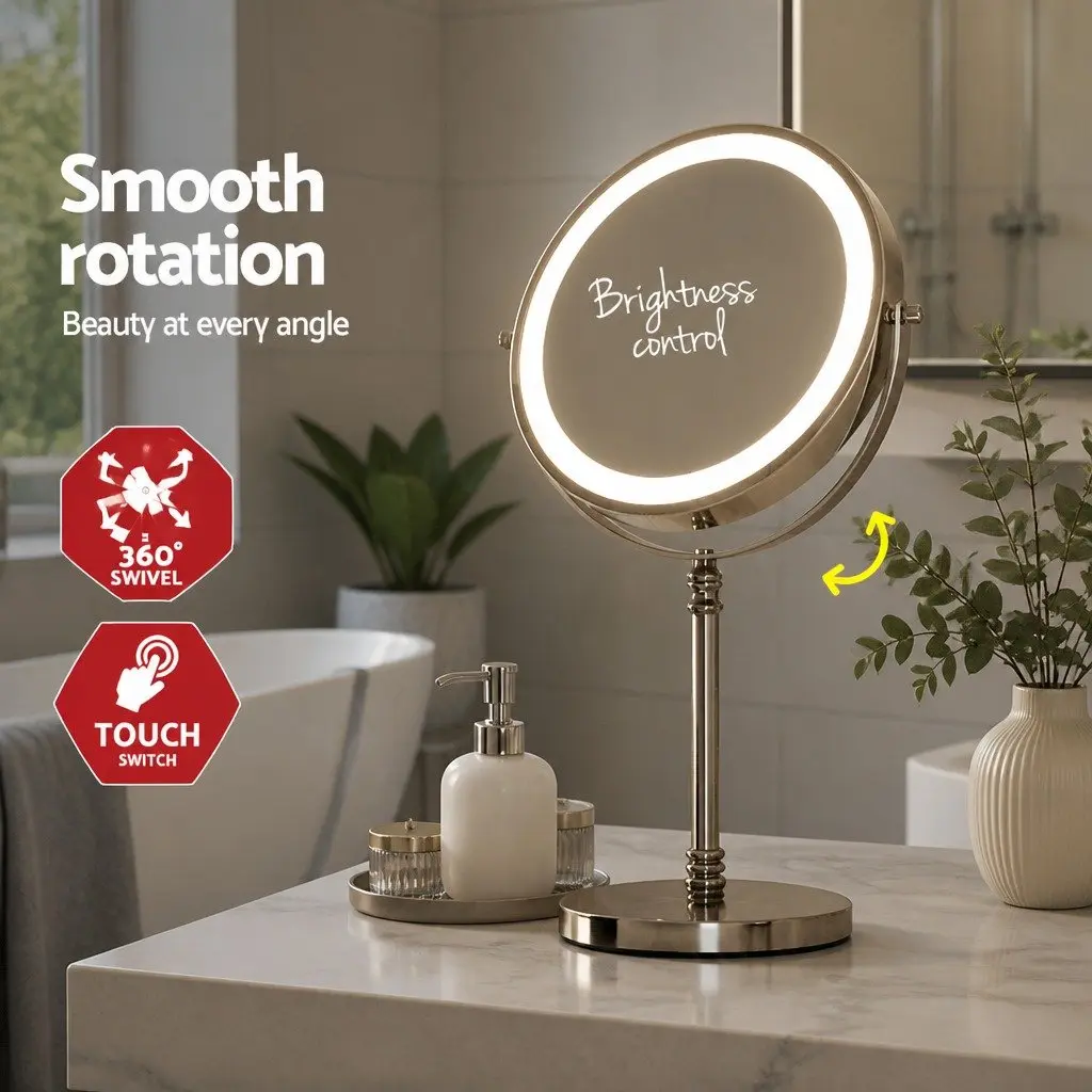 Makeup Mirror 20cm 10X Magnification LED Light Touch Control Tabletop