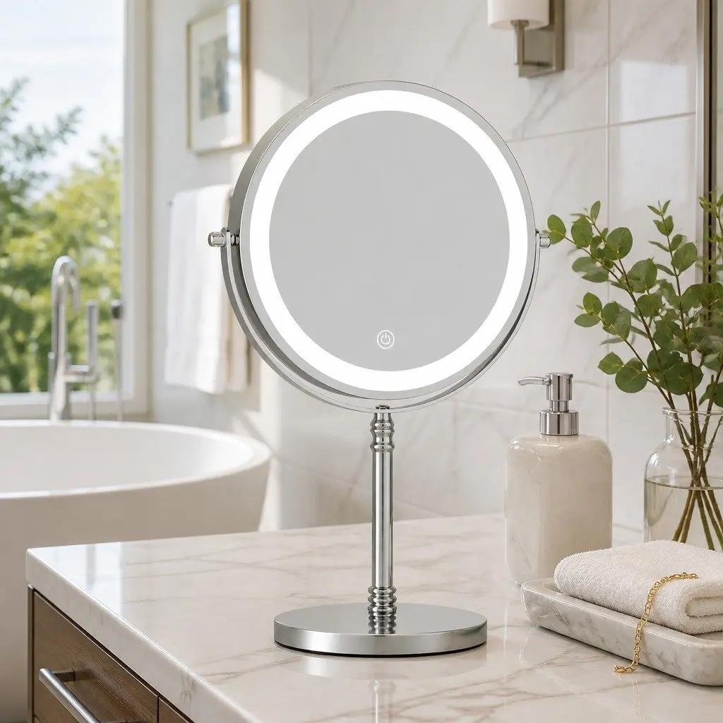 Makeup Mirror 20cm 10X Magnification LED Light Touch Control Tabletop