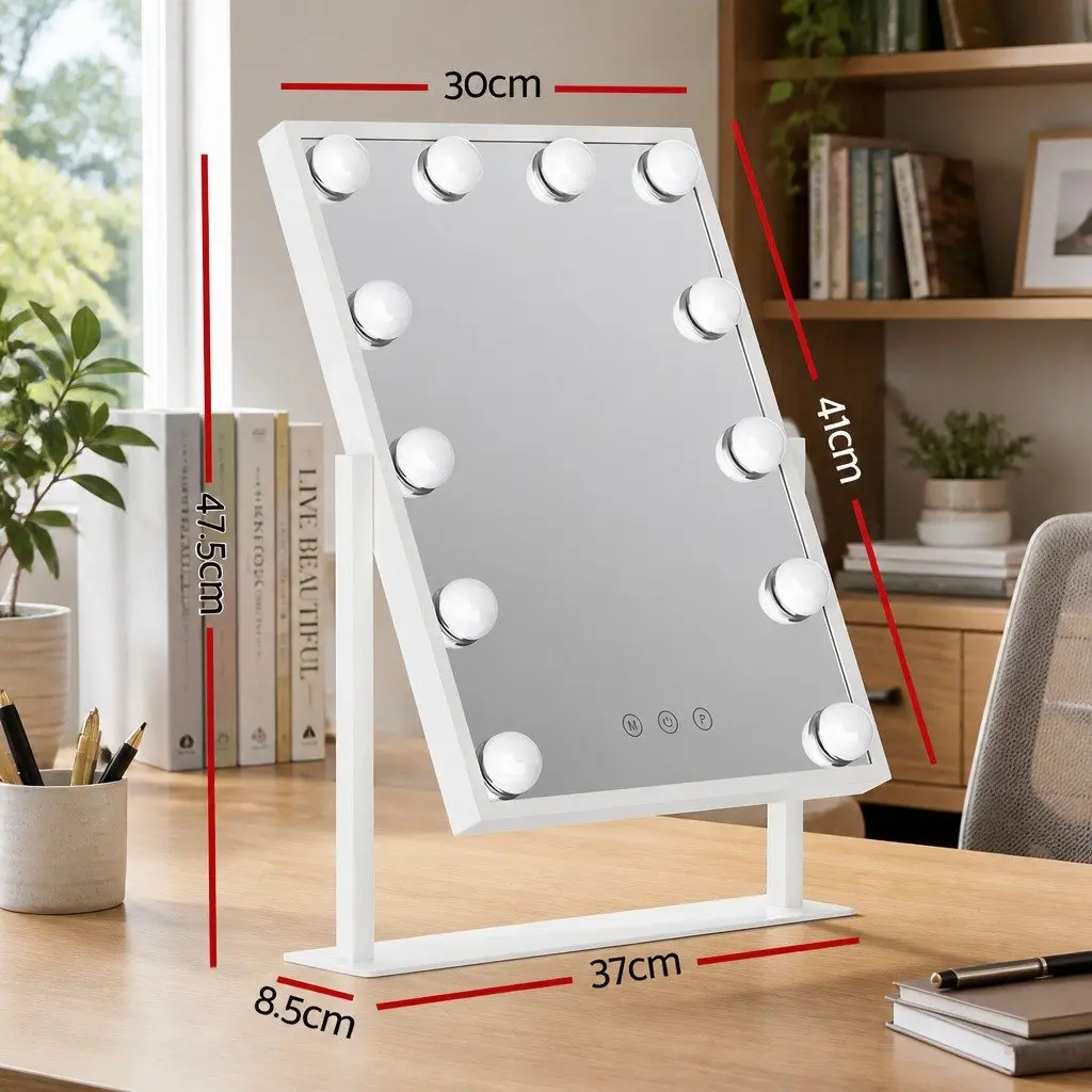 Makeup Mirror 30x41cm LED Light Touch Control 360° Rotation Tabletop White