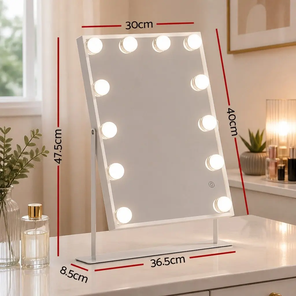 Hollywood Vanity Makeup Mirror 30x40cm LED Bluetooth Lighted White Tabletop