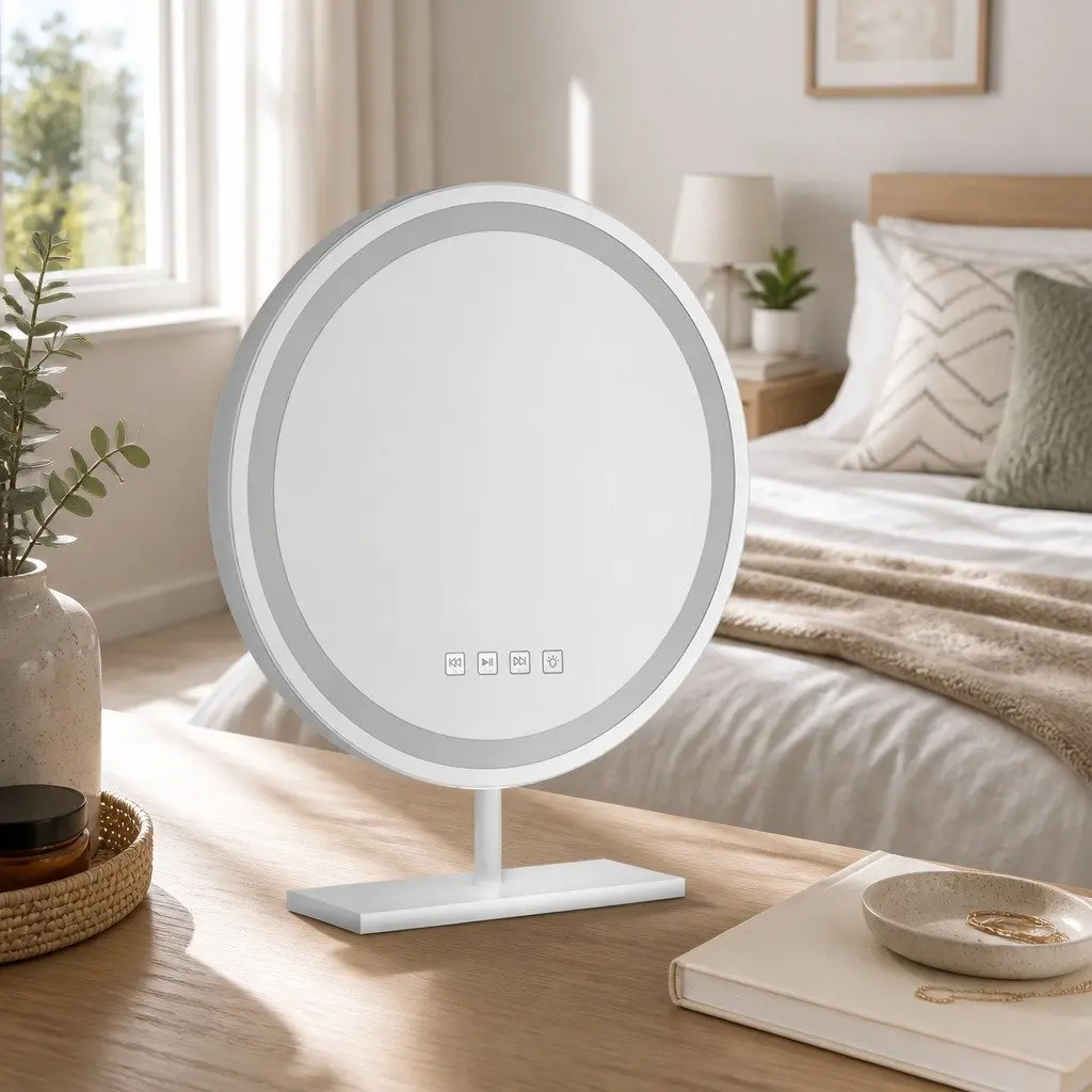 Makeup Mirror 49x28cm Tabletop with LED Light Touch Controls Bluetooth Speaker