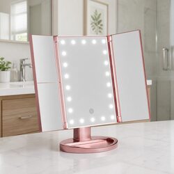 Tri-fold Makeup Mirror 1X 2X 3X Magnifying LED Light Touch Control Travel