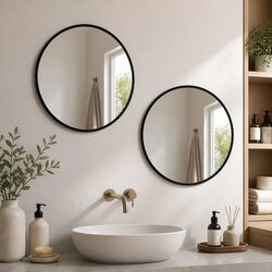 Round Wall Mirror 50cm Bathroom Makeup Black Framed Glass Home Decor Vanity