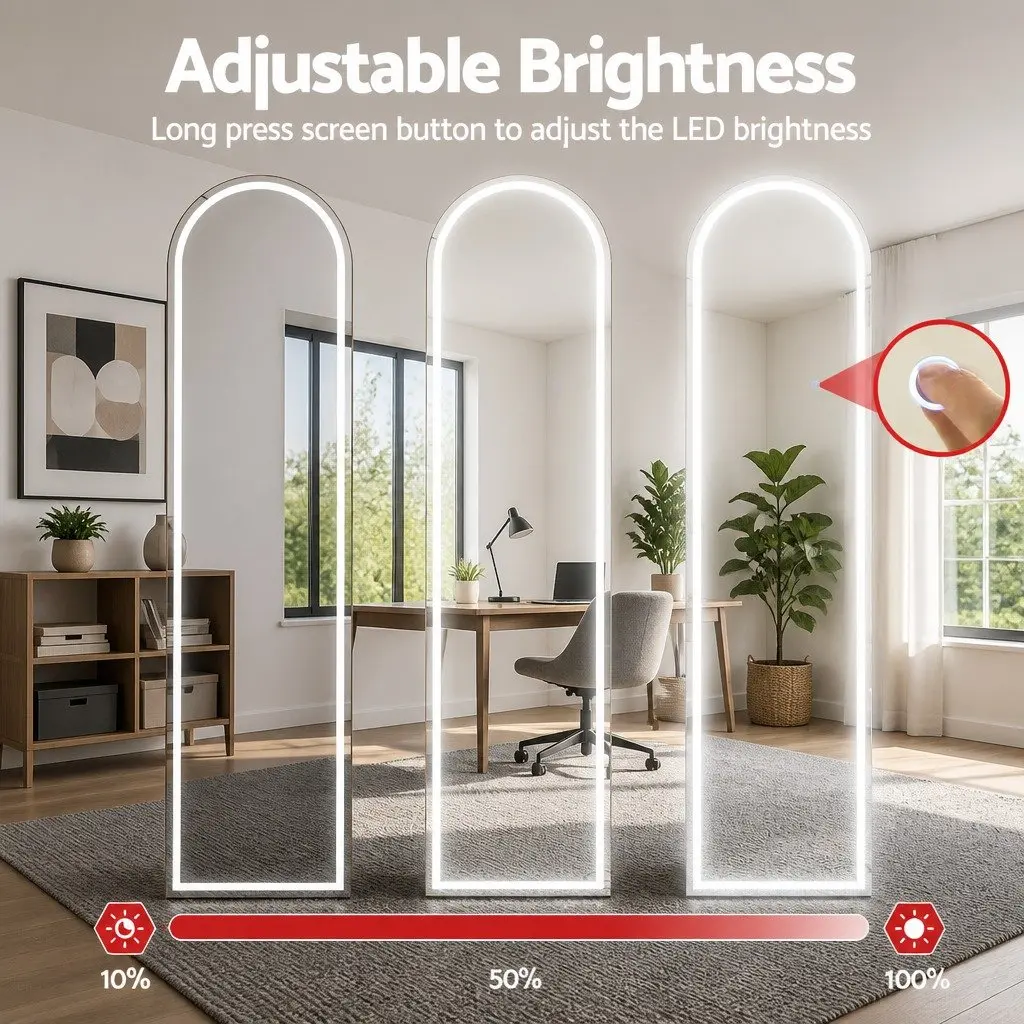 LED Full Length Mirror 160cm Arched Floor Standing Wall Mounted Dressing Mirror