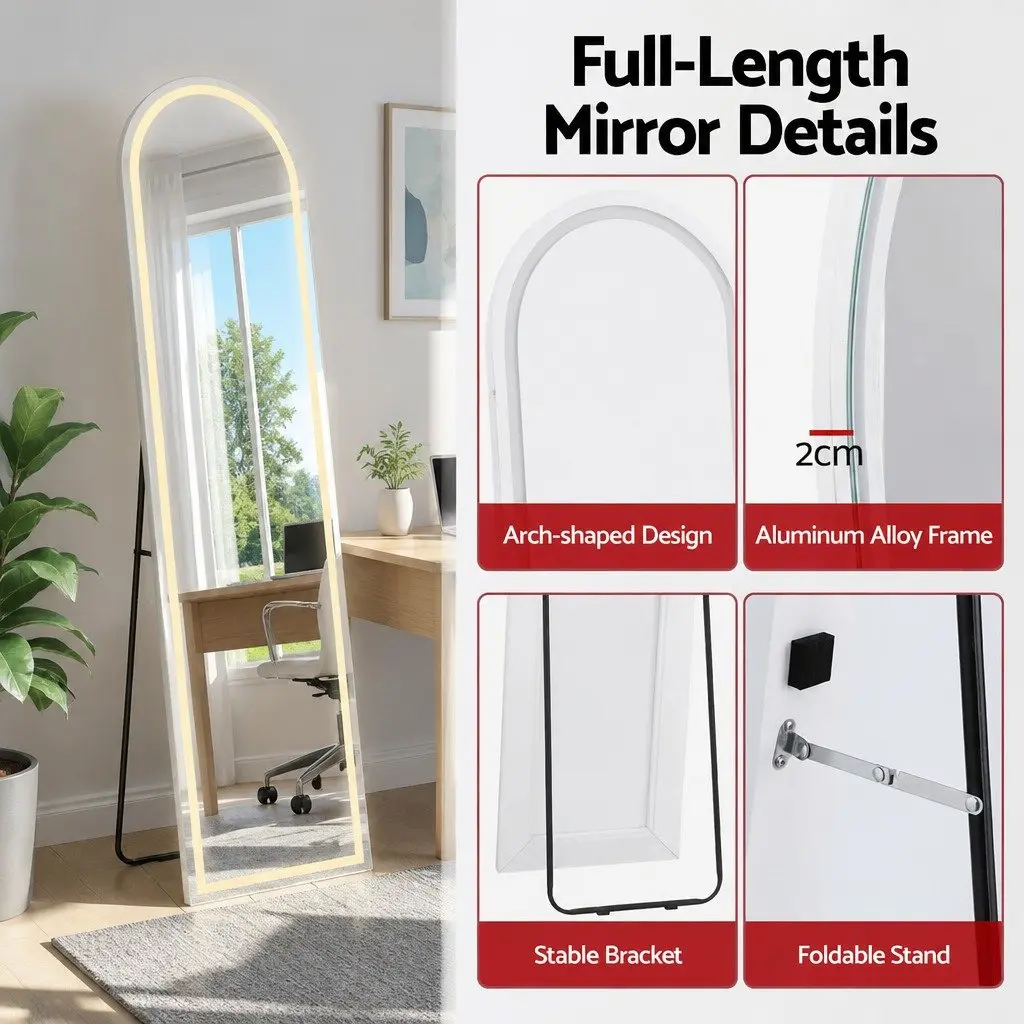 LED Full Length Mirror 160cm Arched Floor Standing Wall Mounted Dressing Mirror