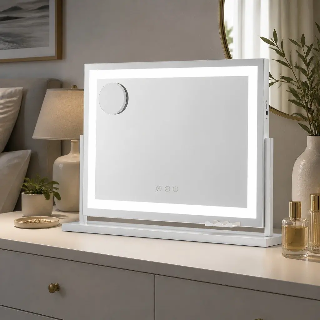 Makeup Mirror 58x46cm LED Light Strip 360 Rotatable Adjustable Brightness