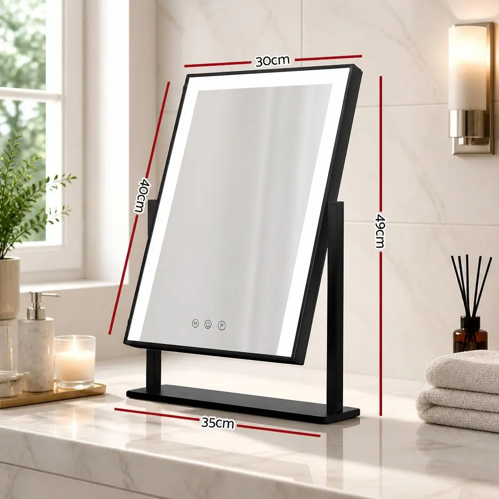 Makeup Mirror 30x40cm LED Light Touch Control 360 Degree Rotation Black