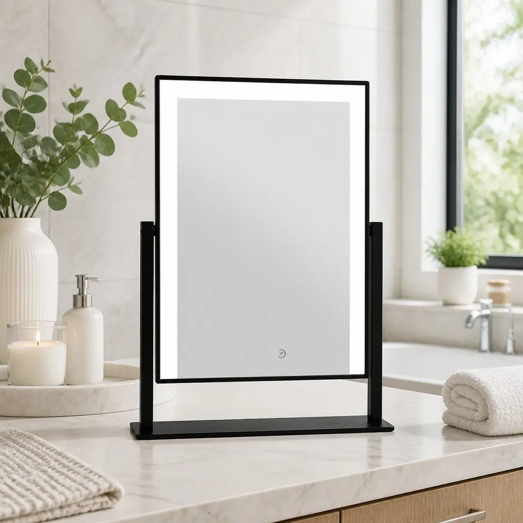 Makeup Mirror 30x40cm LED Light Touch Control 360 Degree Rotation Black