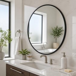 Round Wall Mirror 70cm Bathroom Makeup Home Decor Black Framed Glass Reflective
