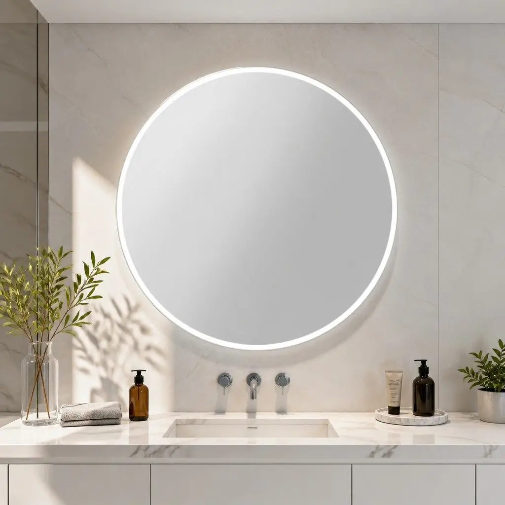 Round LED Wall Mirror 90cm Anti-Fog Touch Control Brightness Adjustment