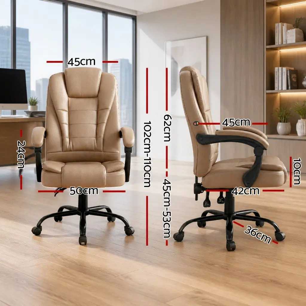 Massage Office Chair High Back PU Leather Espresso Two-Zone Vibration Massage Ergonomic Support
