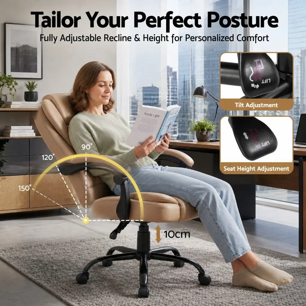 Massage Office Chair High Back PU Leather Espresso Two-Zone Vibration Massage Ergonomic Support