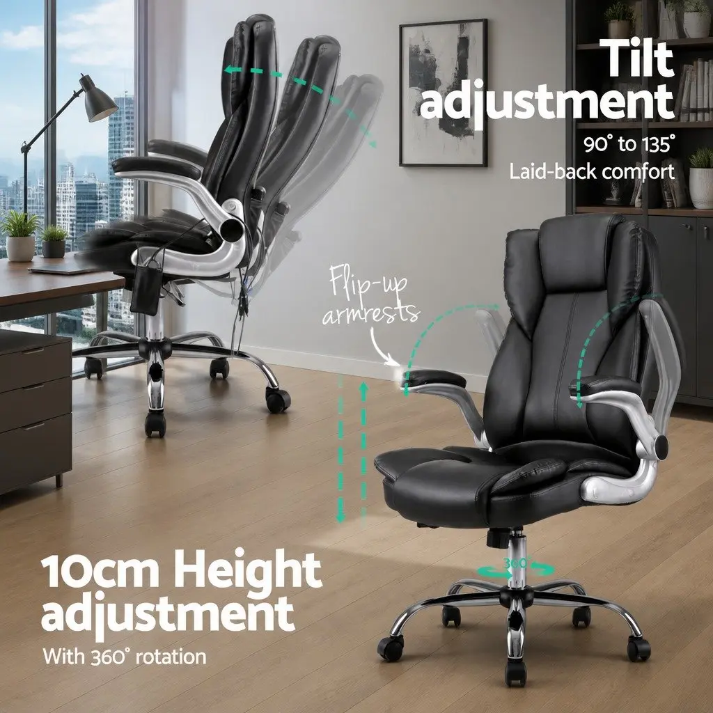 Massage Chair High Back PU Leather 8 Point Vibration Black