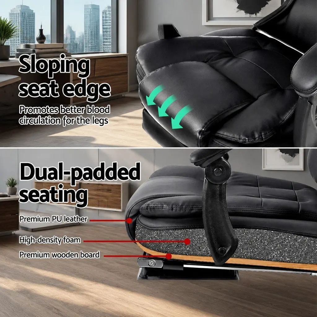 Massage Office Chair High Back 8 Point with Retractable Footrest and Heated Lumbar Support Black