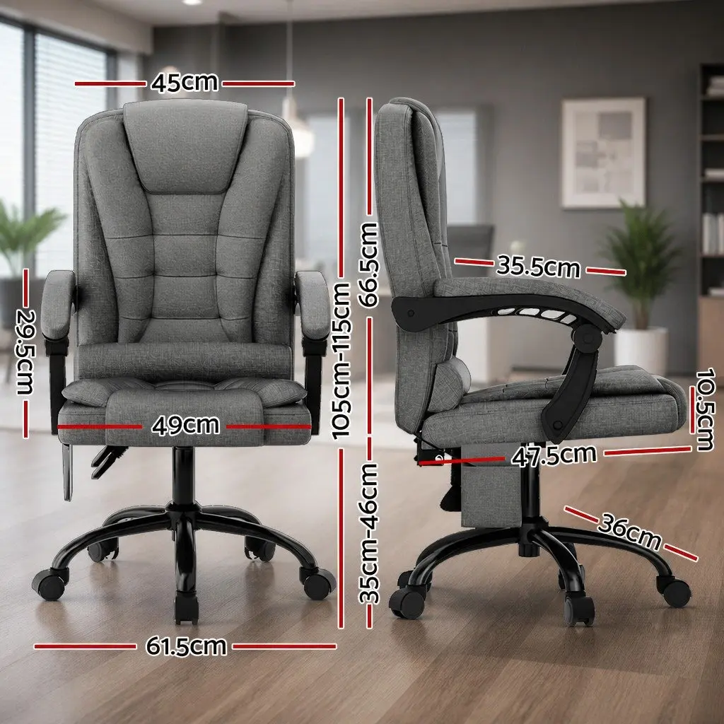 Massage Office Chair Grey High Back 2 Point Lumbar Support Reclining