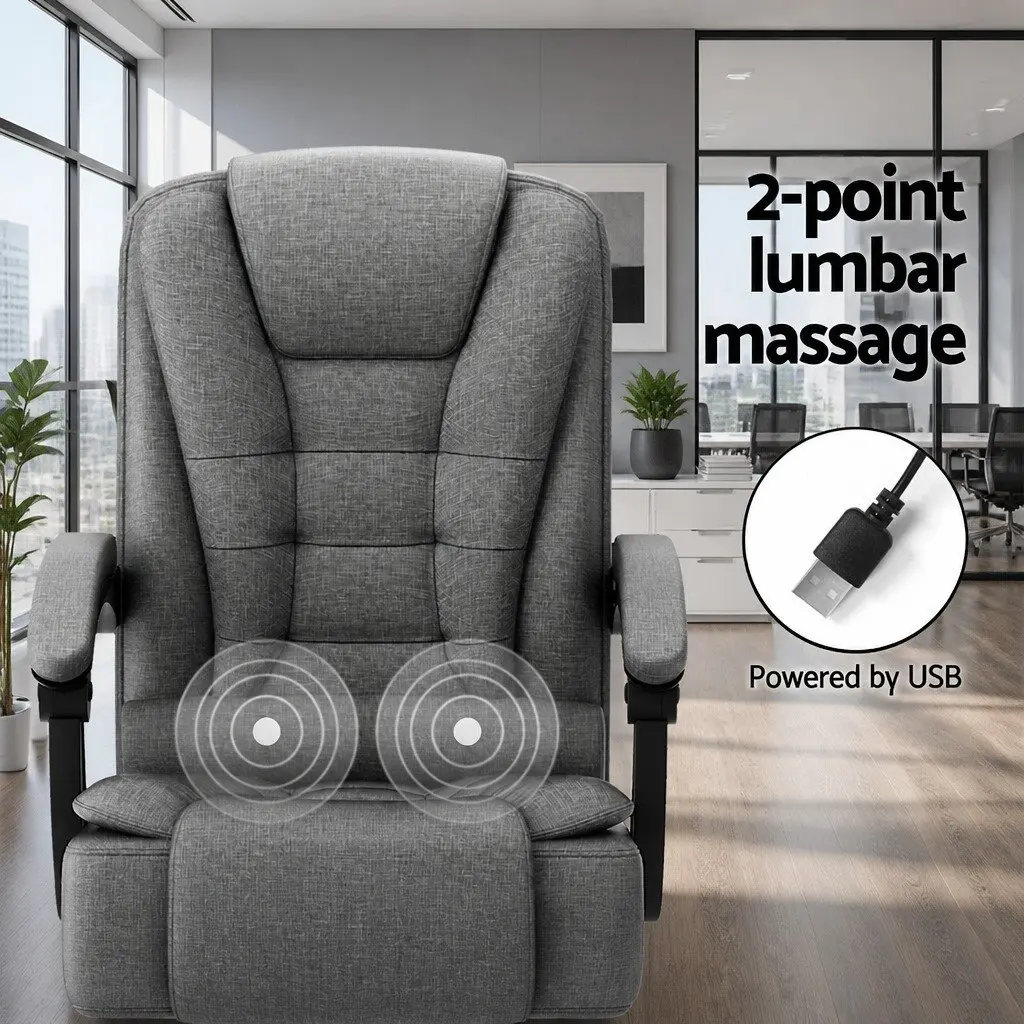 Massage Office Chair Grey High Back 2 Point Lumbar Support Reclining