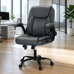 Massage Office Chair Mid Back 2-Point Lumbar Grey Leather Adjustable Rotating