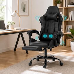 Black Reclining Massage Chair for Gaming and Work
