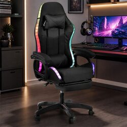 Gaming Office Chair with RGB LED Massage Footrest Computer Work Seat Black