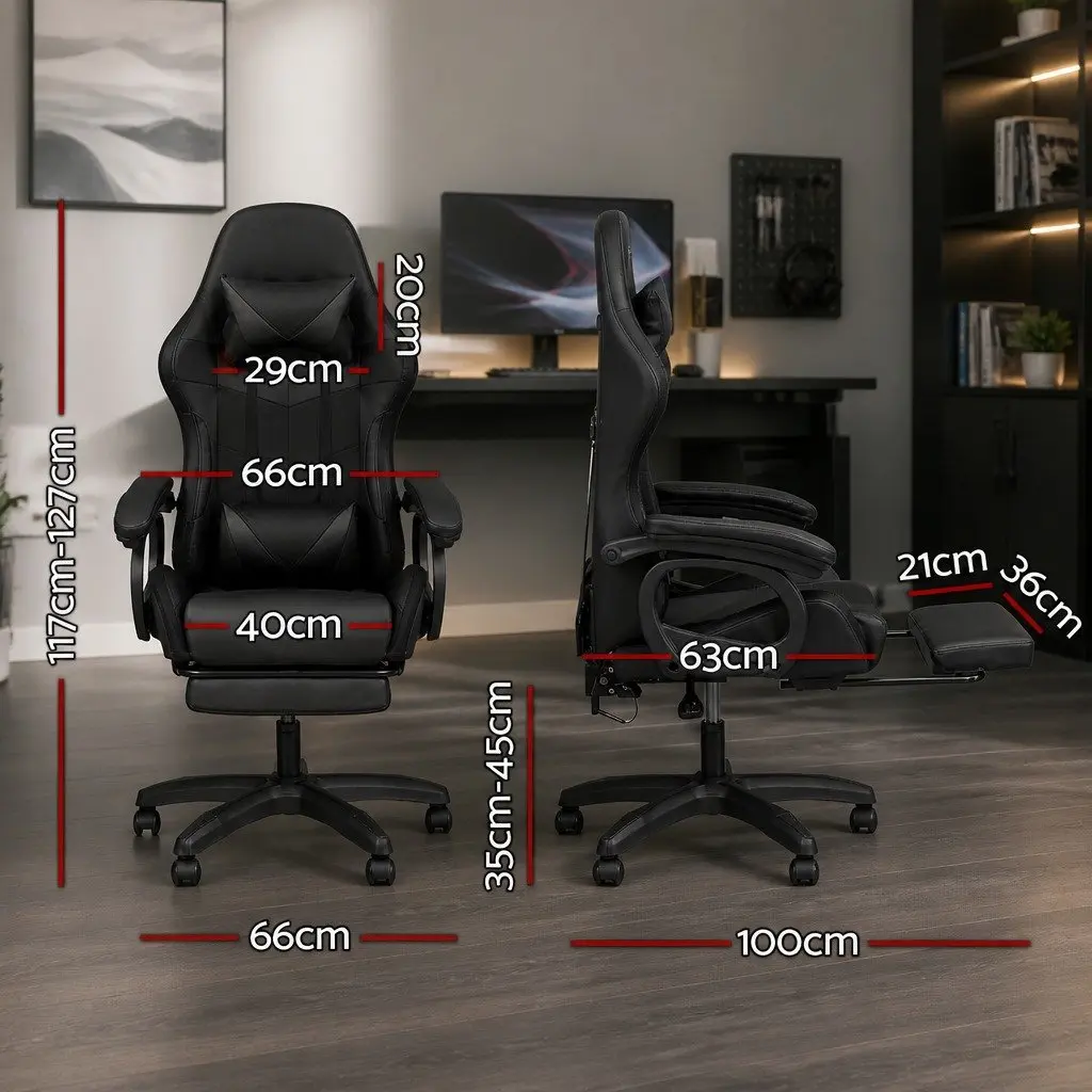 Gaming Office Chair with RGB LED 8 Point Massage Footrest Black