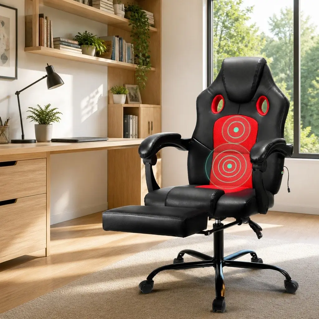 Massage Gaming Office Chair High Back PU Leather 2-Zone Vibration Reclining