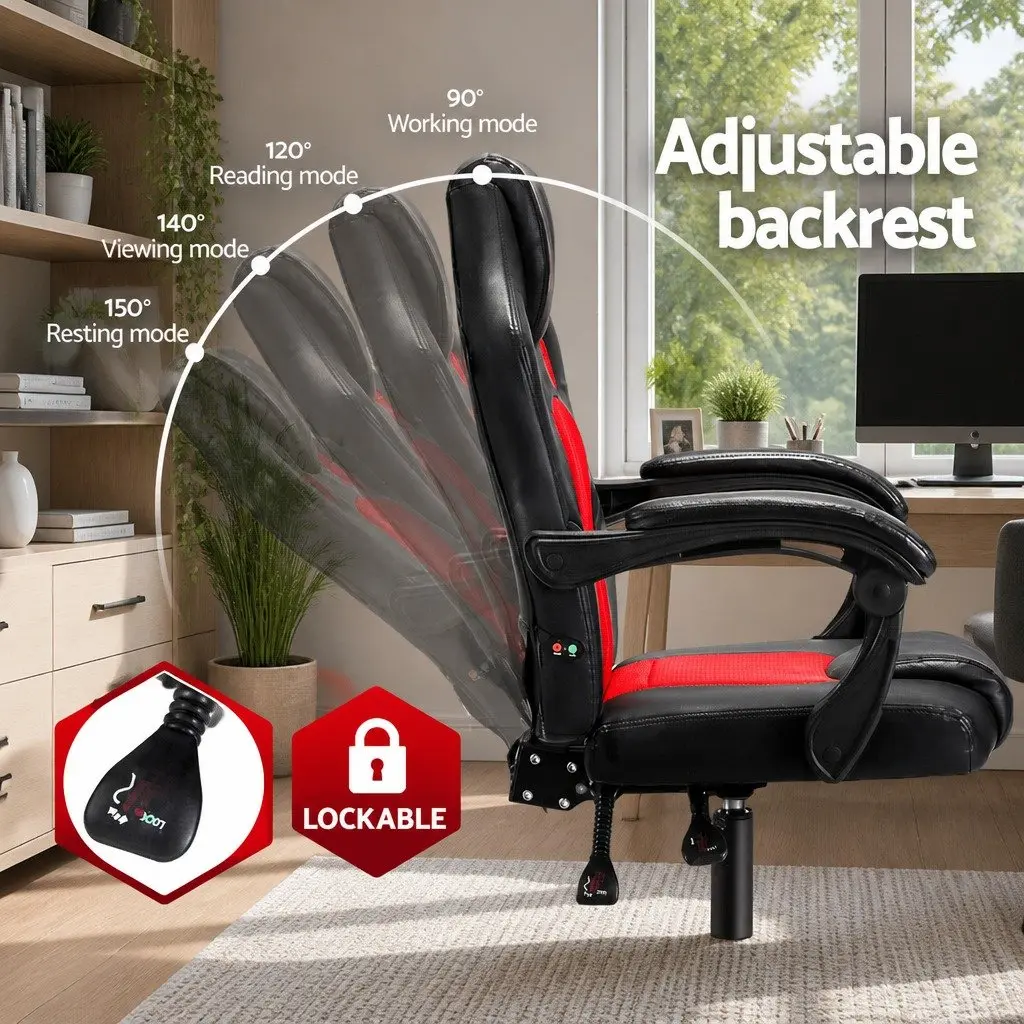 Massage Gaming Office Chair High Back PU Leather 2-Zone Vibration Reclining