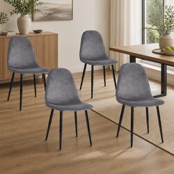 Dining Chairs Set of 4 Dark Grey Velvet Curved Slope Seat Modern Kitchen