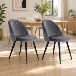 Stylish Velvet Dining Chairs with Iron Legs in Dark Grey