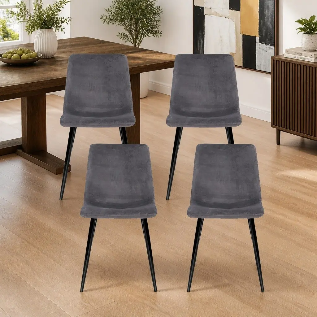 Dining Chairs Set of 4 Grey Velvet Modern Design Iron Frame Kitchen Seating
