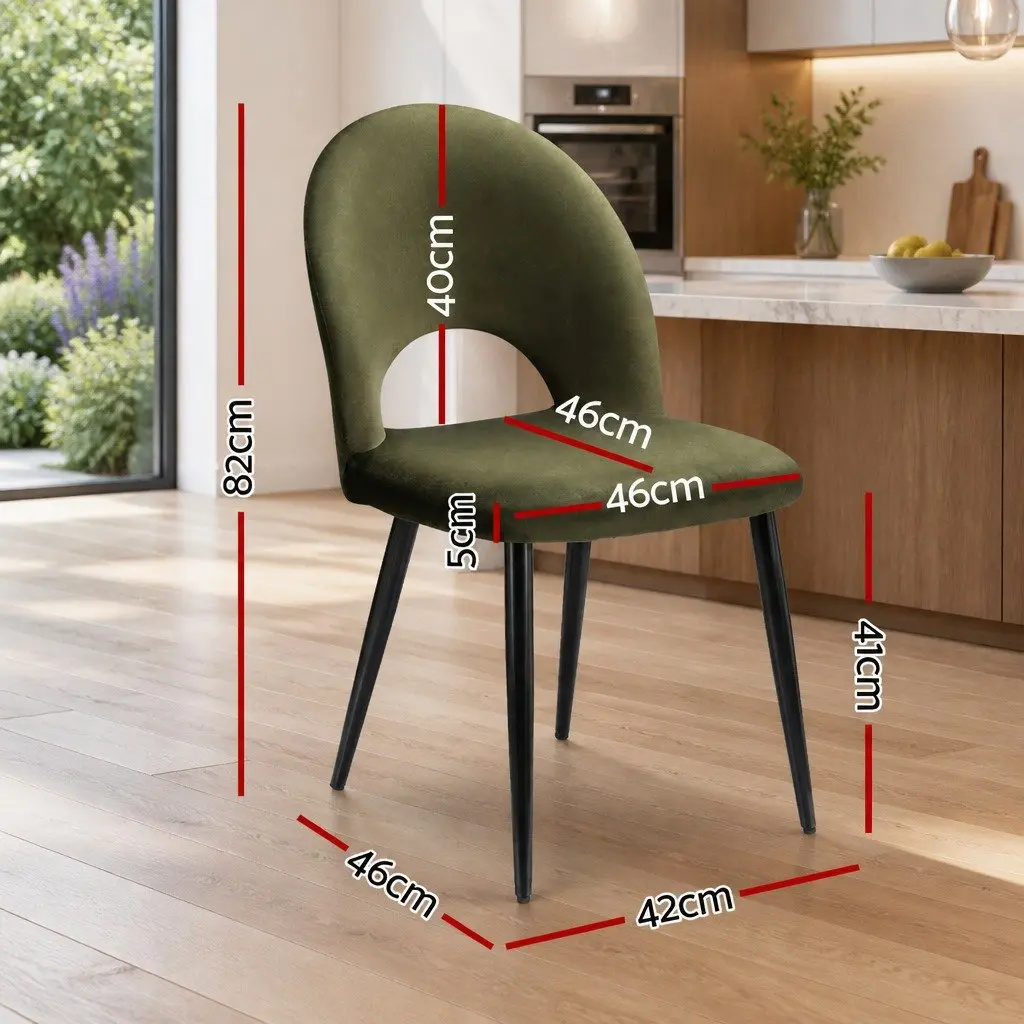 Dining Chairs Set of 2 Velvet Green Padded Seat Plywood Frame