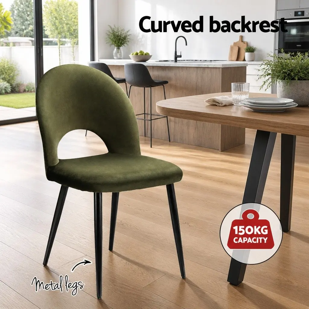 Dining Chairs Set of 2 Velvet Green Padded Seat Plywood Frame