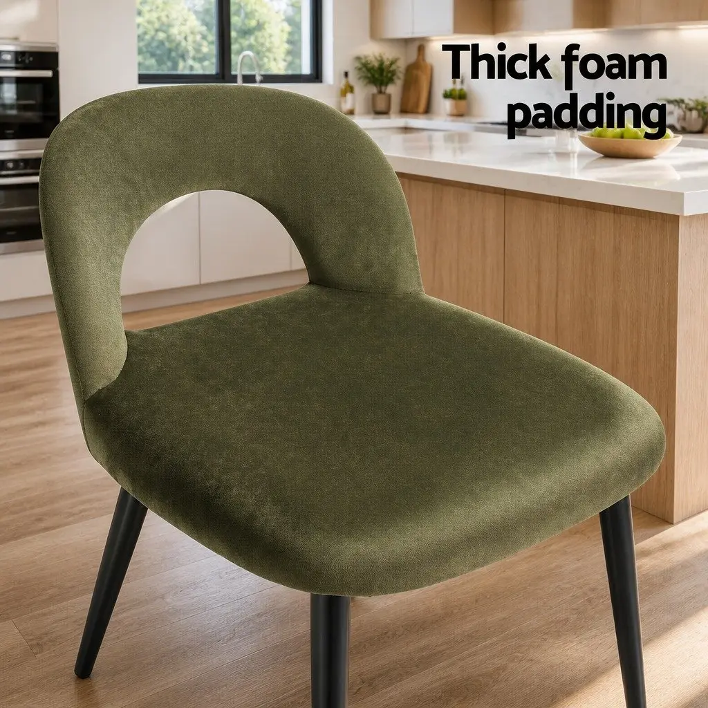 Dining Chairs Set of 2 Velvet Green Padded Seat Plywood Frame