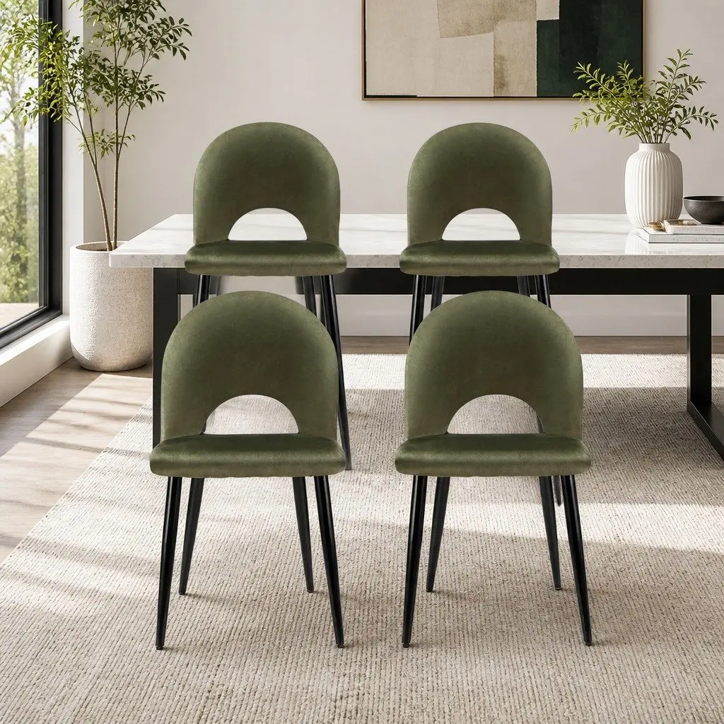 Dining Chairs Set of 4 Velvet Green Padded Seat Kitchen Dining Room Furniture