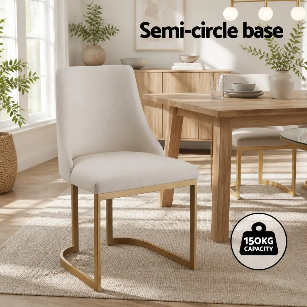 Dining Chairs Set of 4 Linen Fabric Padded Seat Sturdy Plywood Frame Metal Legs
