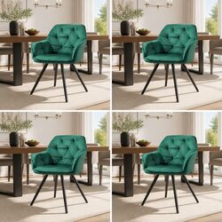 Dining Chairs Set of 4 Green Velvet Diamond Tufted Armchair Kitchen Furniture
