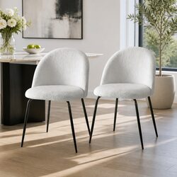 White Sherpa Upholstered Winged Back Dining Chairs (2-Pack)